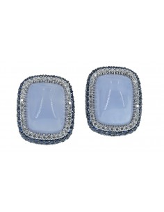 Orecchini Tirisi con calcedonio diamanti taglio brillanti e zaffiri blu