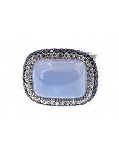 Anello Tirisi con calcedonio diamanti taglio brillanti e zaffiri blu