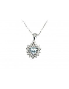 Collana donna PG gioielli cuore in oro bianco, diamanti e topazio azzurro
