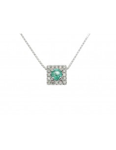 Collana donna PG gioielli quadro in oro bianco,  diamanti e smeraldo