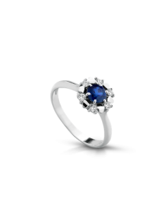 Anello PeG con diamanti taglio brillante e zaffiro blu D. ct 0,11 Z. ct 0,49