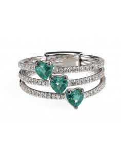 Anello trilogy con smeraldi a forma di cuori e diamanti taglio brillante D. ct 0,31 S. ct. 0,80