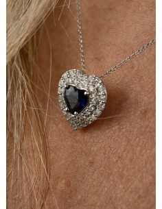 Giro collo P&G gioielli con zaffiro blu a cuore e diamanti taglio brillante