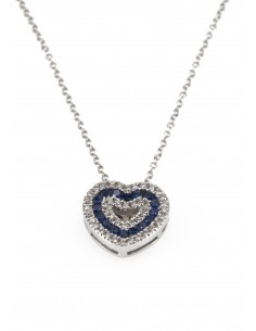Collana donna Davite & Delucchi cuore in oro bianco, diamanti e zaffiri