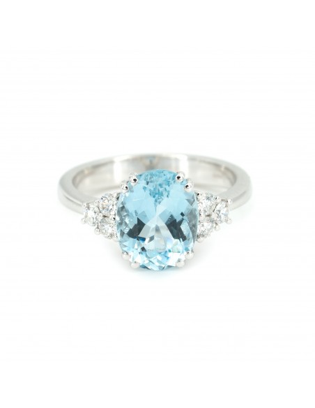 ANELLO CON ACQUAMARINA E CONTORNO DI DIAMANTI - GIORGIO VISCONTI